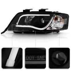 98-01 Audi A6 LED DRL Light-Tube Projector Headlights - Black 12 98-01 Audi A6 LED DRL Light-Tube Projector Headlights - Black -Professional Auto Parts Store 98 01 audi a6 led drl light tube projector headlights black 150