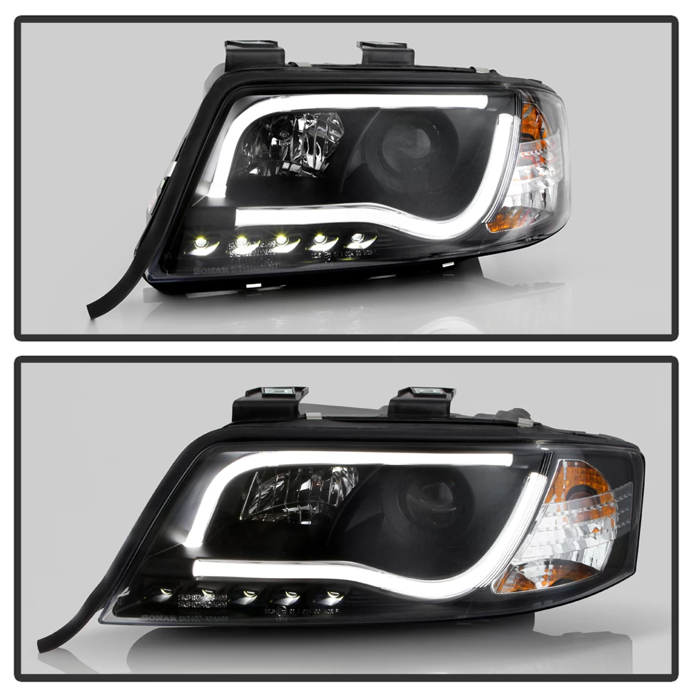 98-01 Audi A6 LED DRL Light-Tube Projector Headlights - Black 7 98-01 Audi A6 LED DRL Light-Tube Projector Headlights - Black - Image 5
