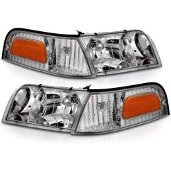 1998-2011 Ford Crown Victoria Headlights Set - Chrome