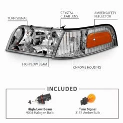 1998-2011 Ford Crown Victoria Headlights Set - Chrome -Professional Auto Parts Store 98 11 ford crown victoria headlights combo chrome housing 67