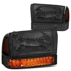 HID Combo 99-04 Ford F250/F350 Super Duty Headlight + Bumper + LED Turn Signal Light - Smoked Amber -Professional Auto Parts Store 99 04 ford f250 f350 super duty headlight bumper led turn signal light smoked amber 101