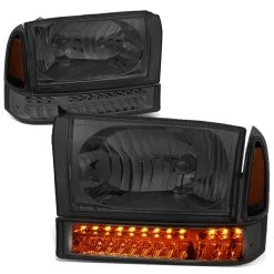 HID Combo 99-04 Ford F250/F350 Super Duty Headlight + Bumper + LED Turn Signal Light - Smoked Amber -Professional Auto Parts Store 99 04 ford f250 f350 super duty headlight bumper led turn signal light smoked amber 104