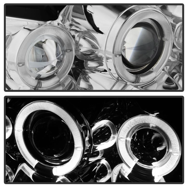 99-04 Ford Mustang 1-Piece Angel Eye Halo & LED Projector Headlights - Chrome 4 99-04 Ford Mustang 1-Piece Angel Eye Halo & LED Projector Headlights - Chrome - Image 2