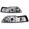 99-04 Ford Mustang 1-Piece Angel Eye Halo & LED Projector Headlights - Chrome