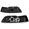 99-04 Ford Mustang 1-Piece Angel Eye Halo & LED Projector Headlights - Smoked -Professional Auto Parts Store 99 04 ford mustang 1 piece dual halo projector headlights smoked 42