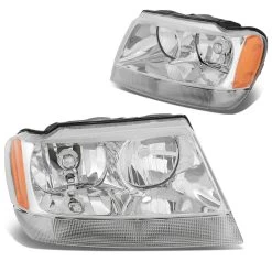 99-04 Jeep Grand Cherokee Crystal Replacement Headlights - Chrome