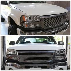 HID Combo 99-06 GMC Sierra/Yukon GMT800 4pc Dual Halo Projector Headlight+Bumper Light - Chrome -Professional Auto Parts Store 99 06 gmc sierra yukon gmt800 4pc dual halo projector headlight bumper light chrome 101
