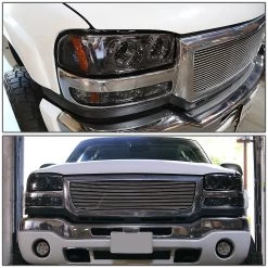 HID Combo 99-06 GMC Sierra/Yukon GMT800 4pc Dual Halo Projector Headlight+Bumper Light - Smoked -Professional Auto Parts Store 99 06 gmc sierra yukon gmt800 4pc dual halo projector headlight bumper light smoked 97