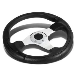 Aluminum 330Mm Racing Steering Wheel Jdm Chrome 3-Spoke Pvc Leather Covered Grip