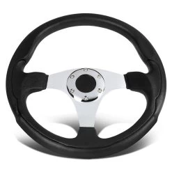 Aluminum 330Mm Racing Steering Wheel Jdm Chrome 3-Spoke Pvc Leather Covered Grip -Professional Auto Parts Store aluminum 330mm racing steering wheel jdm chrome 3 spoke pvc leather covered grip 87
