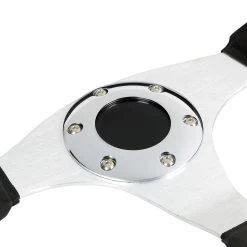 Aluminum 330Mm Racing Steering Wheel Jdm Chrome 3-Spoke Pvc Leather Covered Grip -Professional Auto Parts Store aluminum 330mm racing steering wheel jdm chrome 3 spoke pvc leather covered grip 90