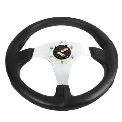 Aluminum 330Mm Racing Steering Wheel Jdm Chrome 3-Spoke Pvc Leather Covered Grip -Professional Auto Parts Store aluminum 330mm racing steering wheel jdm chrome 3 spoke pvc leather covered grip 96
