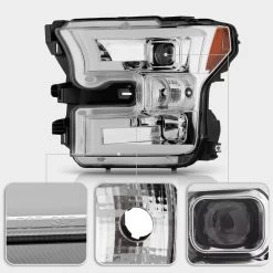 [Built-In LED Low Beam] 2015-2017 Ford F150 Halogen LED Bar Projector Headlights Chrome -Professional Auto Parts Store built in led low beam 2015 2017 ford f150 halogen led bar projector headlights chrome 97