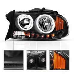 CG 97-04 Dodge Dakota/98-03 Durango - Replacement Black Housing Headlights W/ LED Halos 1 Piece Assembly -Professional Auto Parts Store cg 97 04 dodge dakota 98 03 durango replacement black housing headlights w ccfl halos 1 piece assembly 115