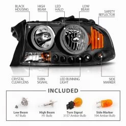 CG 97-04 Dodge Dakota/98-03 Durango - Replacement Black Housing Headlights W/ LED Halos 1 Piece Assembly -Professional Auto Parts Store cg 97 04 dodge dakota 98 03 durango replacement black housing headlights w ccfl halos 1 piece assembly 118