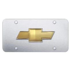 Autogold® CHV.OEM.S - Brushed License Plate With 3D Gold OEM Chevrolet Emblem