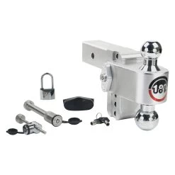 Weigh Safe® CTB4-2.5-SET - Class 5 180 Hitch Adjustable 4" Drop Aluminum With Chrome Plated Balls Dual Ball Mount Set With Keyed Alike Receiver Pin, Coupler Lock, PadLock For 2-1/2" Receivers