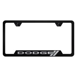 Autogold® GF.DODS.EB - Black License Plate Frame With Laser Etched Dodge Stripes Logo And Cut-Out