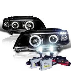HID Combo 00-03 BMW X5 E53 Angel Eye Halo LED Projector Headlights - Black