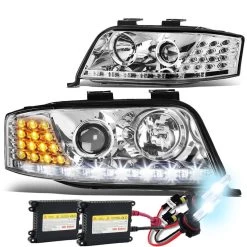 HID Combo 02-04 Audi A6 [Halogen Model] LED DRL / Signal Projector Headlights - Chrome