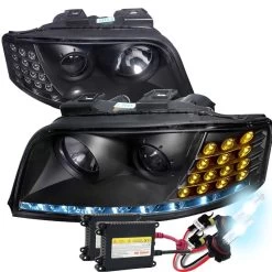 HID Combo 02-04 Audi A6 LED DRL Projector Headlights With LED Turn Signal - Black