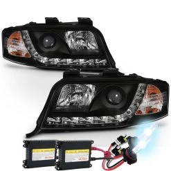 HID Combo 02-04 Audi A6 LED DRL Strip R8 Style Projector Headlights - Black