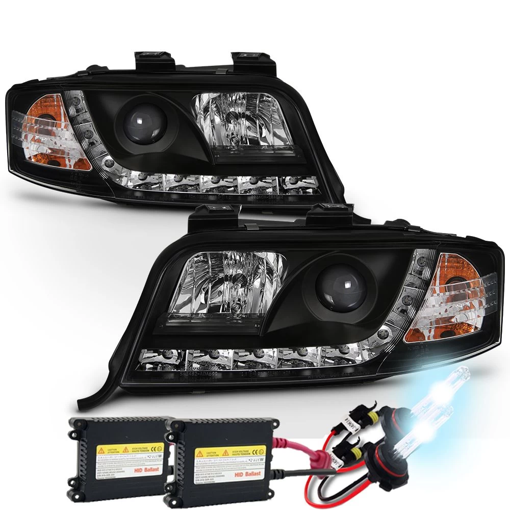 HID Combo 02-04 Audi A6 LED DRL Strip R8 Style Projector Headlights - Black 3 HID Combo 02-04 Audi A6 LED DRL Strip R8 Style Projector Headlights - Black