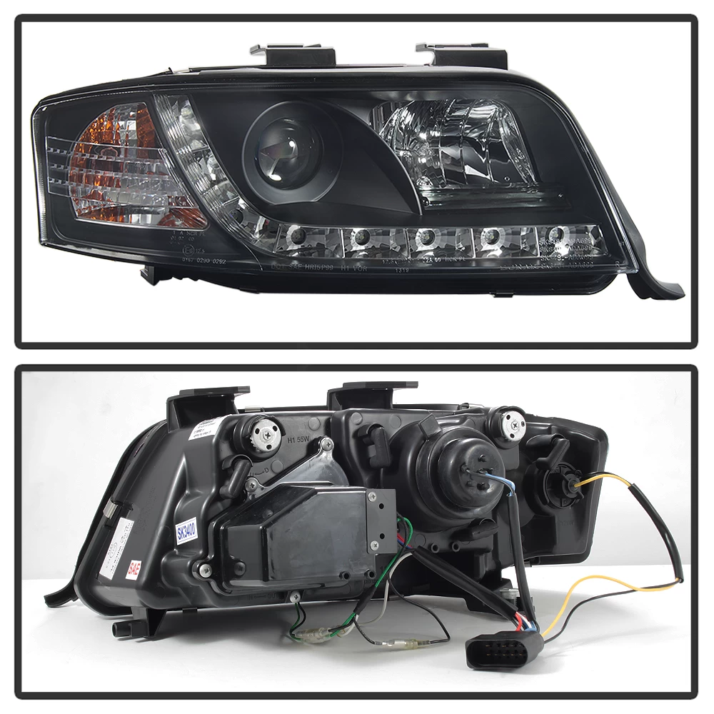 HID Combo 02-04 Audi A6 LED DRL Strip R8 Style Projector Headlights - Black 5 HID Combo 02-04 Audi A6 LED DRL Strip R8 Style Projector Headlights - Black - Image 3