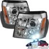 HID Combo 02-06 Cadillac Escalade Angel Eye Halo & LED DRL Projector Headlights - Chrome -Professional Auto Parts Store hid xenon 02 06 cadillac escalade angel eye halo led drl projector headlights chrome 159