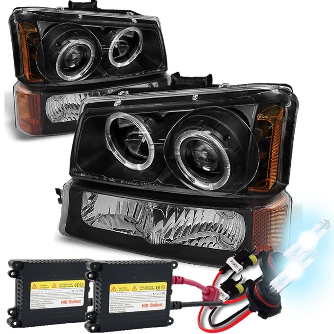 HID Combo 03-06 Chevy Silverado / Avalanche Angel Eye Halo & LED Projector Headlights + Bumper Lens - Black 3 HID Combo 03-06 Chevy Silverado / Avalanche Angel Eye Halo & LED Projector Headlights + Bumper Lens - Black