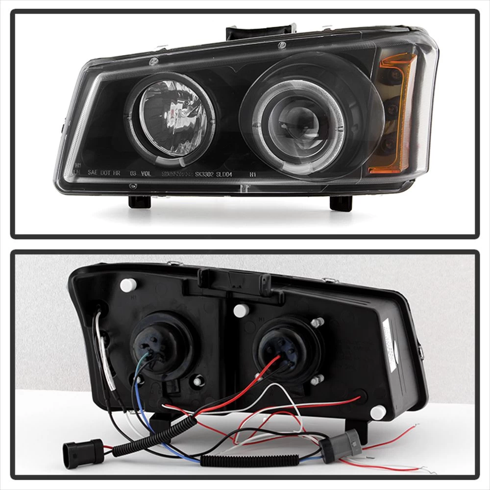 HID Combo 03-06 Chevy Silverado / Avalanche Angel Eye Halo & LED Projector Headlights + Bumper Lens - Black 4 HID Combo 03-06 Chevy Silverado / Avalanche Angel Eye Halo & LED Projector Headlights + Bumper Lens - Black - Image 2