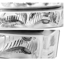 HID Combo 03-06 Chevy Silverado / Avalanche Crystal Headlights + Bumper Lens Set - Chrome -Professional Auto Parts Store hid xenon 03 06 chevy silverado avalanche crystal headlights bumper lens set chrome 249