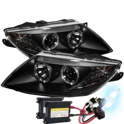 HID Combo 03-08 BMW Z4 E85 (Factory Halogen Model) Angel Eye Halo Projector Headlights - Black