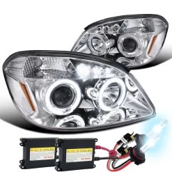 HID Combo 05-10 Chevy Cobalt / Pursuit / G5 Angel Eye Halo LED Projector Headlights - Chrome