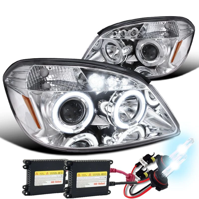 HID Combo 05-10 Chevy Cobalt / Pursuit / G5 Angel Eye Halo LED Projector Headlights - Chrome 3 HID Combo 05-10 Chevy Cobalt / Pursuit / G5 Angel Eye Halo LED Projector Headlights - Chrome