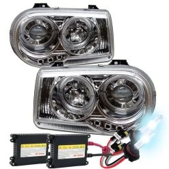 HID Combo 05-10 Chrysler 300C Angel Eye Halo & LED Projector Headlights - Chrome