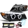 HID Combo 06-08 BMW E90 4D Halo LED DRL Projector Headlights Black -Professional Auto Parts Store hid xenon 06 08 bmw e90 4d halo led drl projector headlights glossy black 166