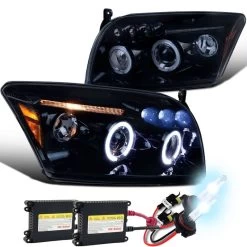 HID Combo 07-12 Dodge Caliber Angel Eye Halo & LED DRL Projector Headlights - Black