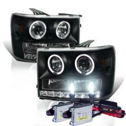 HID Combo 07-13 GMC Sierra Angel Eye Halo & LED Projector Headlights - Black