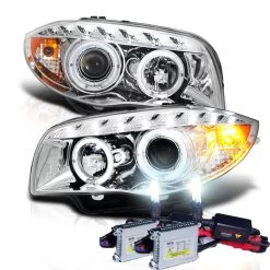 HID Combo 08-13 BMW 1-Series E82 E88 Angel Eye Halo & LED DRL Projector Headlights - Chrome