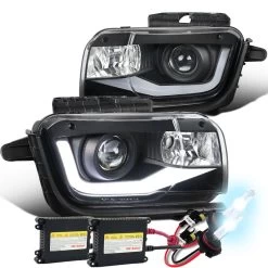 HID Combo 10-13 Chevy Camaro [Halogen Model] LED DRL Tube 3D Projector Headlights - Black