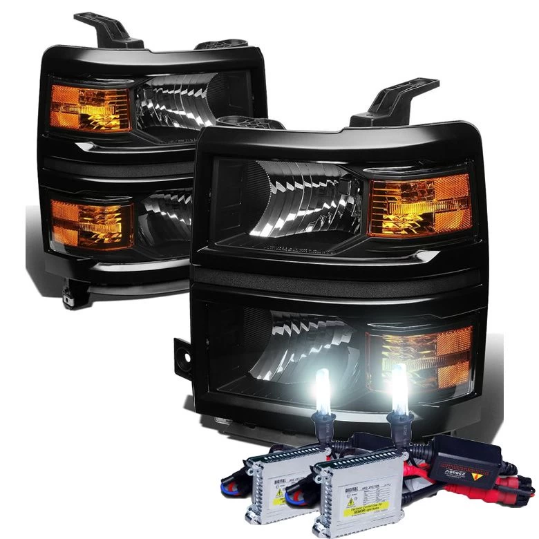 HID Combo 14-15 Chevy Silverado 1500 Replacement Crystal Headlights - Black Amber 3 HID Combo 14-15 Chevy Silverado 1500 Replacement Crystal Headlights - Black Amber