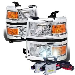 HID Combo 14-15 Chevy Silverado Replacement Crystal Headlights - Chrome Amber