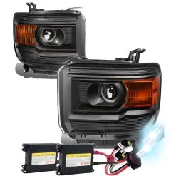 HID Combo 14-15 GMC Sierra OE-Style Projector Headlights - Black Amber