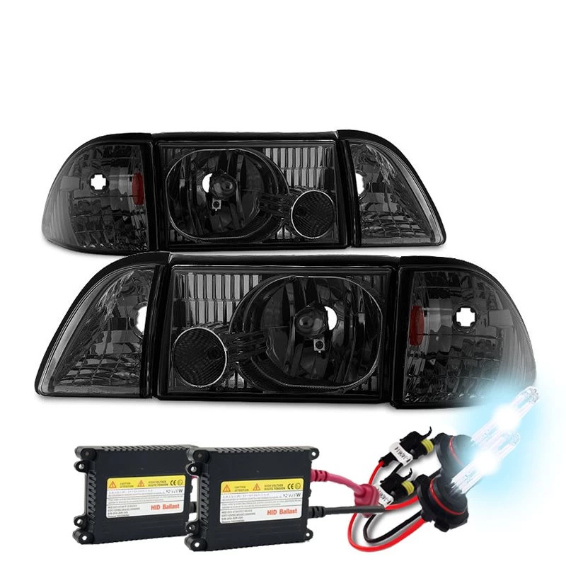 HID Combo 1987-1993 Ford Mustang 6Pcs Crystal Headlights - Smoked 3 HID Combo 1987-1993 Ford Mustang 6Pcs Crystal Headlights - Smoked