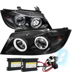 HID Combo 2005-2008 3-Series E90 325i 328i Halo LED DRL Projector Headlights Black