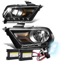 HID Combo 2010-14 Ford Mustang S197 Pair Of Headlight & Corner Light (Black Housing / Amber Reflector)