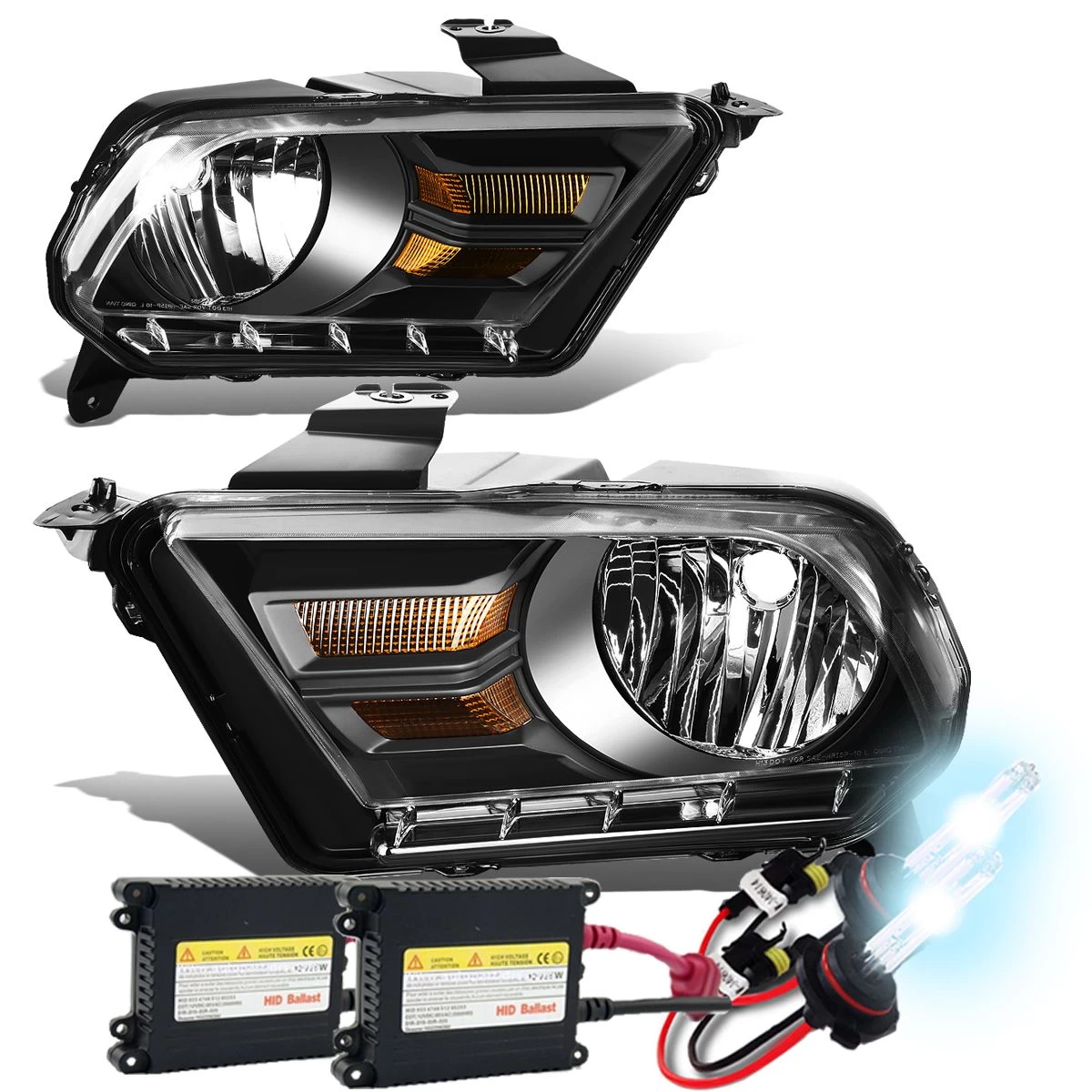 HID Combo 2010-14 Ford Mustang S197 Pair Of Headlight & Corner Light (Black Housing / Amber Reflector) 3 HID Combo 2010-14 Ford Mustang S197 Pair Of Headlight & Corner Light (Black Housing / Amber Reflector)