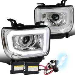 HID Combo 14-18 GMC Sierra 1500 / 15-19 2500 3500 HD LED DRL Projector Headlights - Chrome