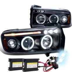 HID Combo 94-01 Dodge Ram Angel Eye Halo LED Projector Headlights - Black